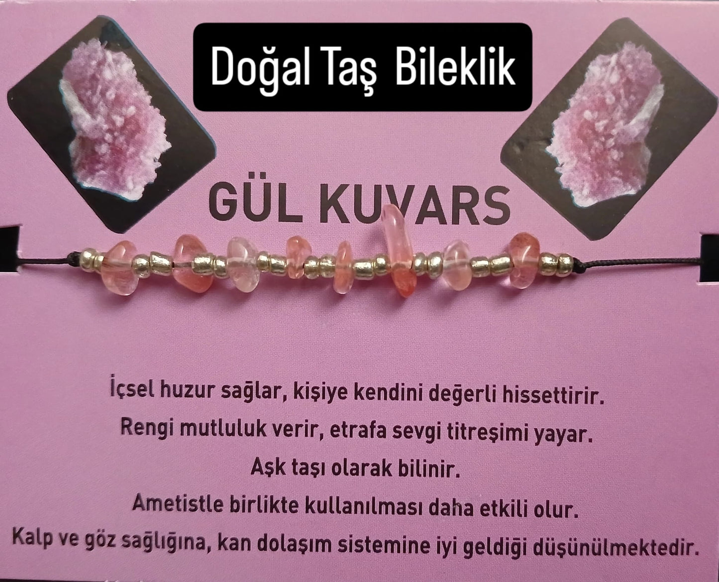 T 6 - Gül Kuvars Doğal Taş Bileklik