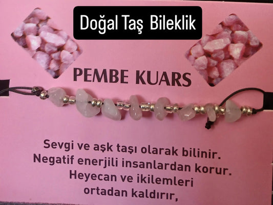 T 11 - Pembe Kuvars Doğal Taş Bileklik